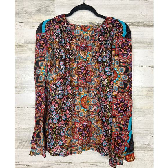 Johnny Was womens XS boho silk long sleeve Mandala Margot blouse new flutter fit - Picture 3 of 8